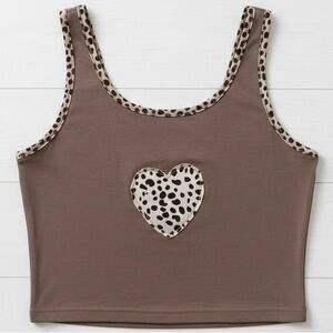 Haband Brown Tank Top with Leopard Heart Accent